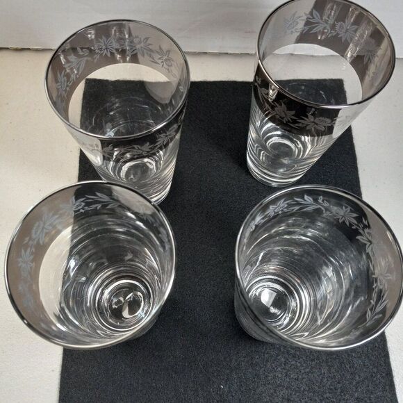 Vintage Dorothy Thorpe Silver Rimmed Thistle Pattern Tall Water glasses (4) - Picture 2 of 8